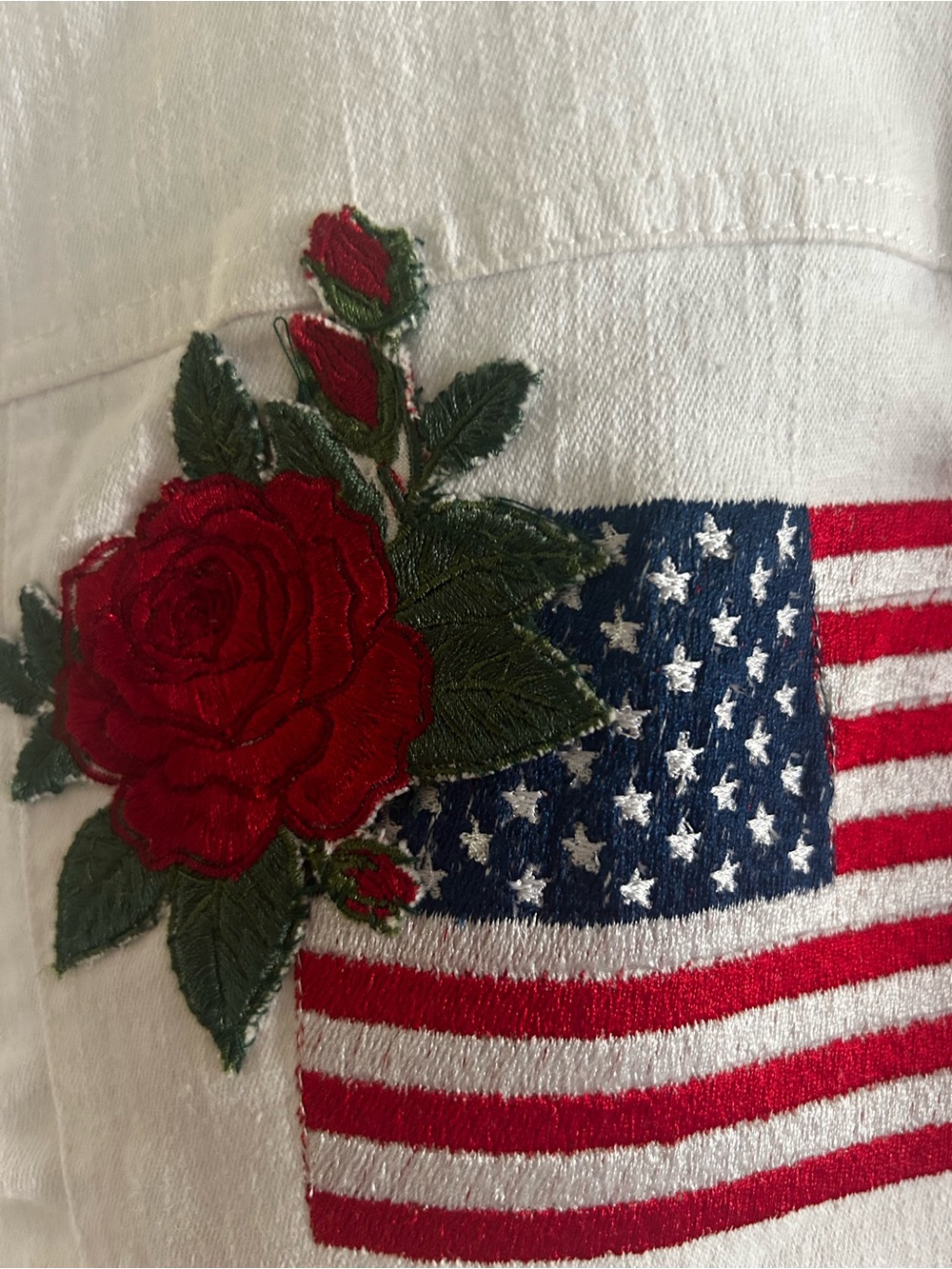 Ruby Rd. White Denim Button-Front Jean Jacket with Flag Design - Picture 4 of 7